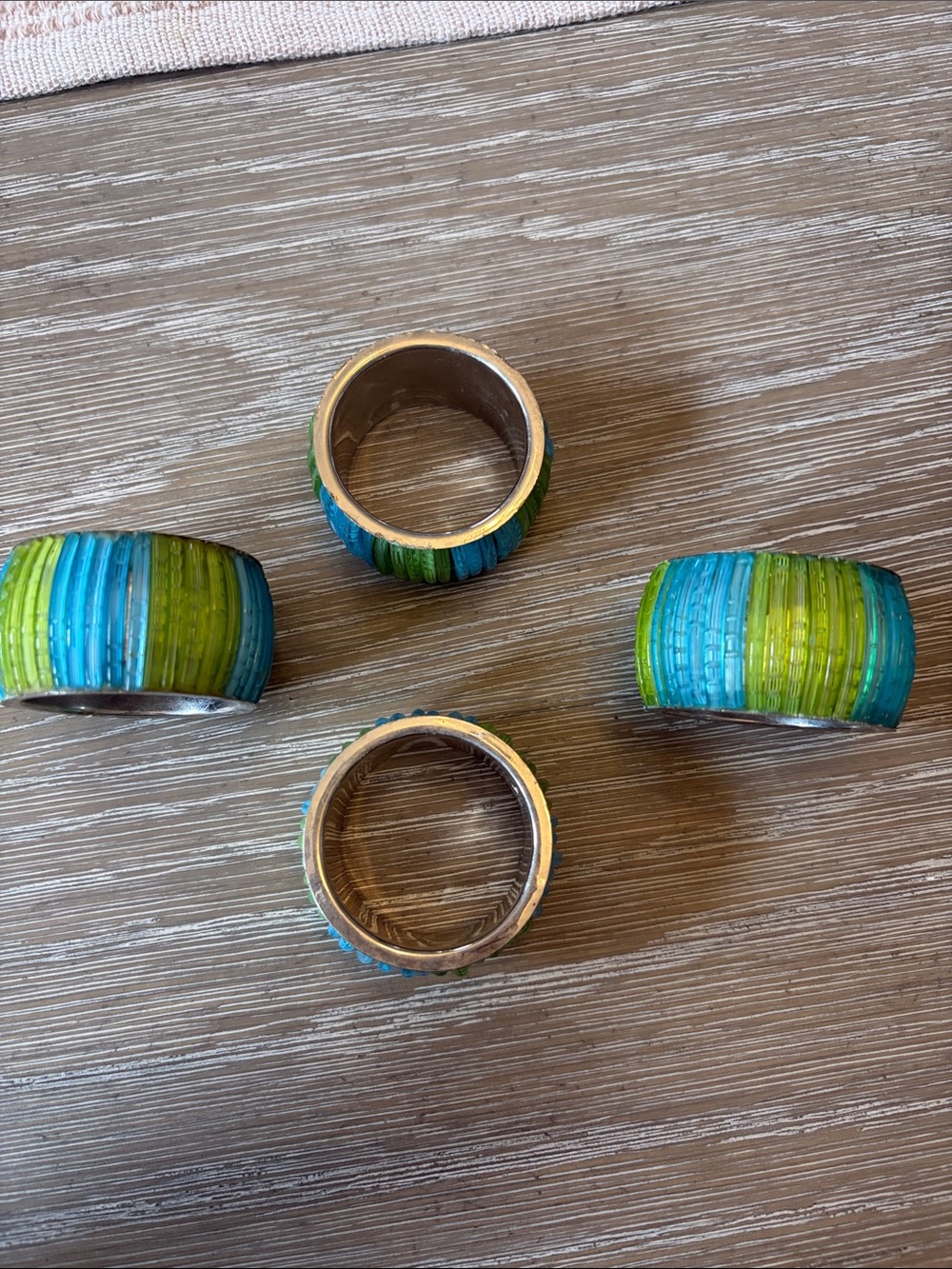 Blue & Green Beaded Napkin Rings - Set of 4
